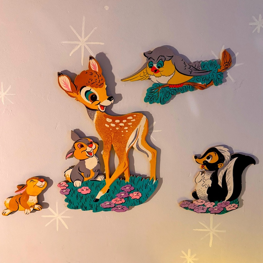 Vintage ‘60s ‘70s Walt Disney Bambi pressboard kids room decorations set of 4
